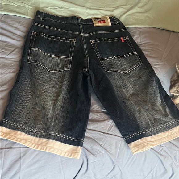 South Pole Men's Vintage Y2K Style Blue Wash Denim Shorts with White Hem - sz 32 - Picture 3 of 8